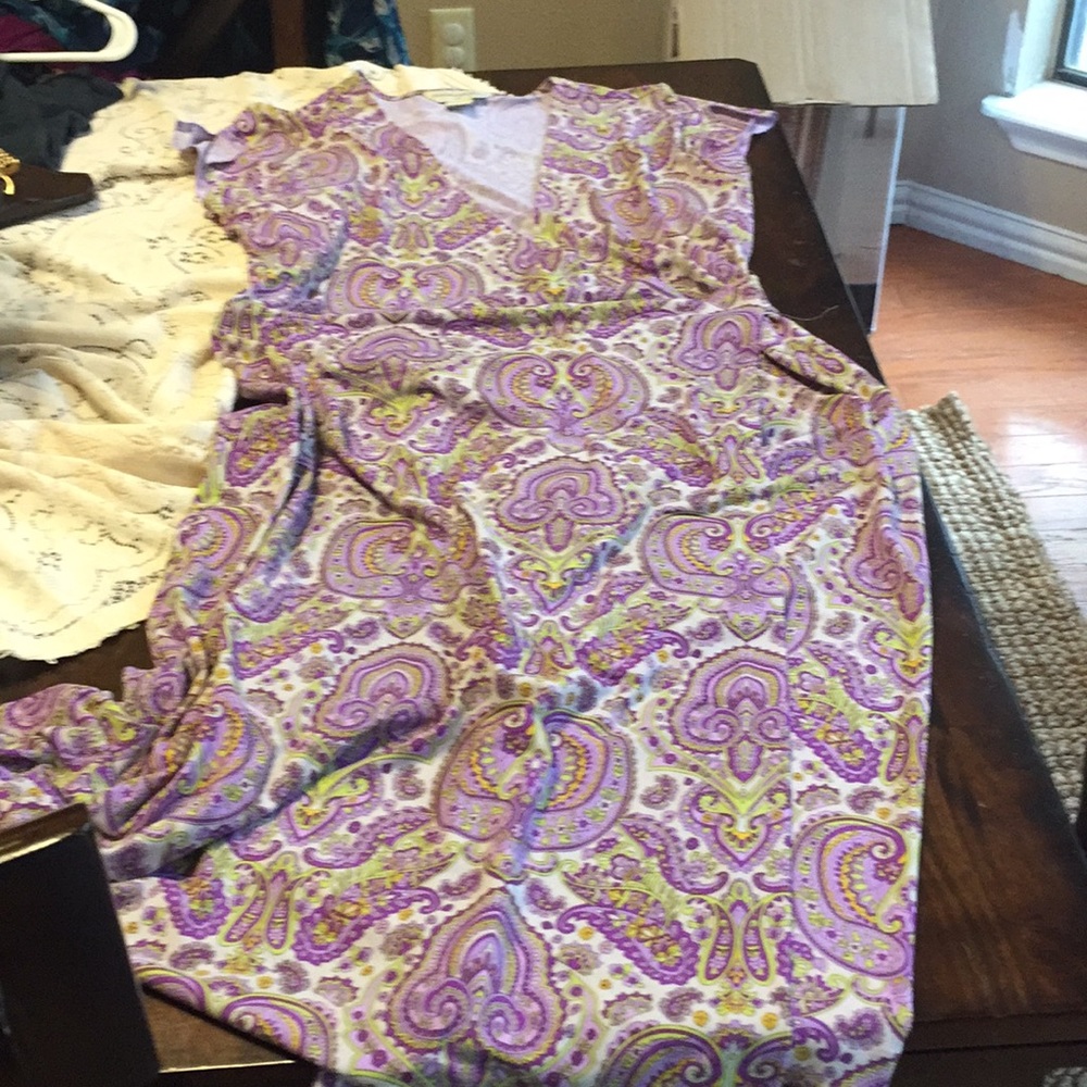 Banana Republic purple paisley wrap tie dress